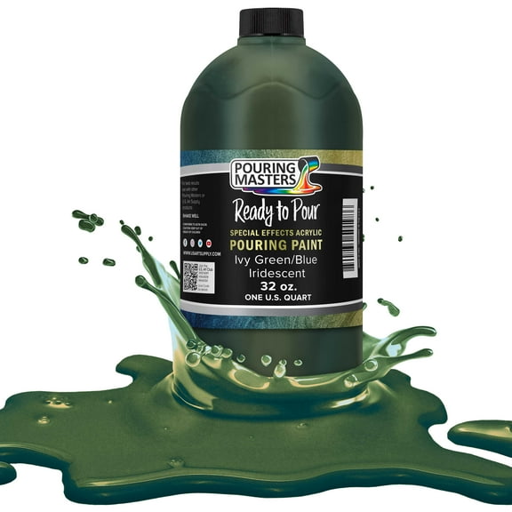 Pouring Masters Ivy Green/Blue Iridescent Special Effects Pouring Paint - Quart Bottle - Acrylic Ready to Pour Pre-Mixed Water Based for Canvas, Wood, Paper, Crafts, Tile, Rocks and More