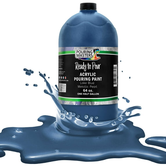 Pouring Masters Lake Blue Metallic Pearl Acrylic Ready to Pour Pouring Paint – Premium 64-Ounce Pre-Mixed Water-Based - For Canvas, Wood, Paper, Crafts, Tile, Rocks and more
