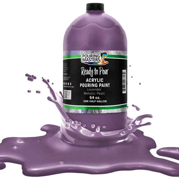 Pouring Masters Lavender Metallic Pearl Acrylic Ready to Pour Pouring Paint – Premium 64-Ounce Pre-Mixed Water-Based - For Canvas, Wood, Paper, Crafts, Tile, Rocks and more