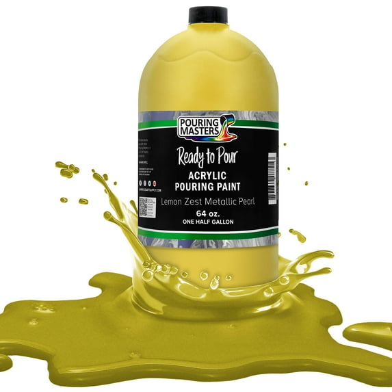 Pouring Masters Lemon Zest Metallic Pearl Acrylic Ready to Pour Pouring Paint – Premium 64-Ounce Pre-Mixed Water-Based