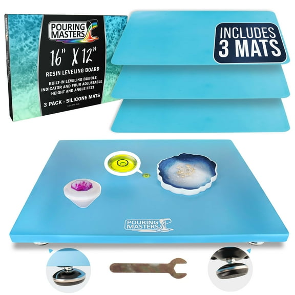 Pouring Masters Leveling Board for Epoxy Resin, 16" x 12", 3 Silicone Cover Mats - Adjustable Precision Leveling Table for Self-Leveling Resin, Acrylic Pouring Paint, Molds, Arts, Crafts Projects Tool