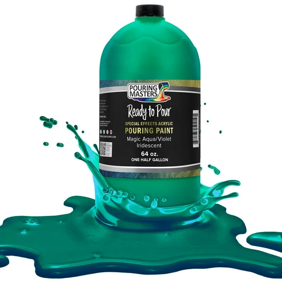 Pouring Masters Magic Aqua/Violet Iridescent Special Effects Pouring Paint - Half Gallon Bottle - Acrylic Ready to Pour Pre-Mixed Water Based for Canvas, Wood, Paper, Crafts, Tile, Rocks and More