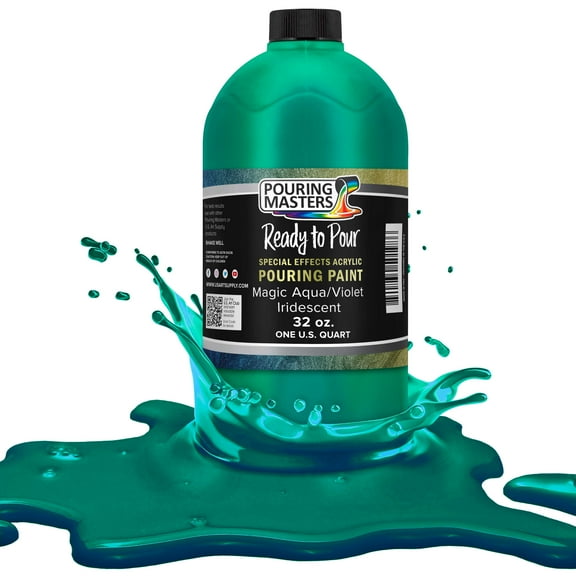 Pouring Masters Magic Aqua/Violet Iridescent Special Effects Pouring Paint - Quart Bottle - Acrylic Ready to Pour Pre-Mixed Water Based for Canvas, Wood, Paper, Crafts, Tile, Rocks and More