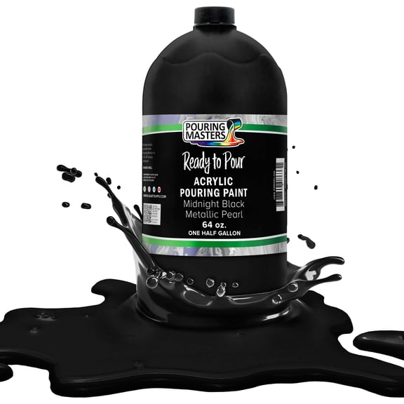 Pouring Masters Midnight Black Metallic Acrylic Ready to Pour Pouring Paint - Premium 64-Ounce Pre-Mixed Water-Based