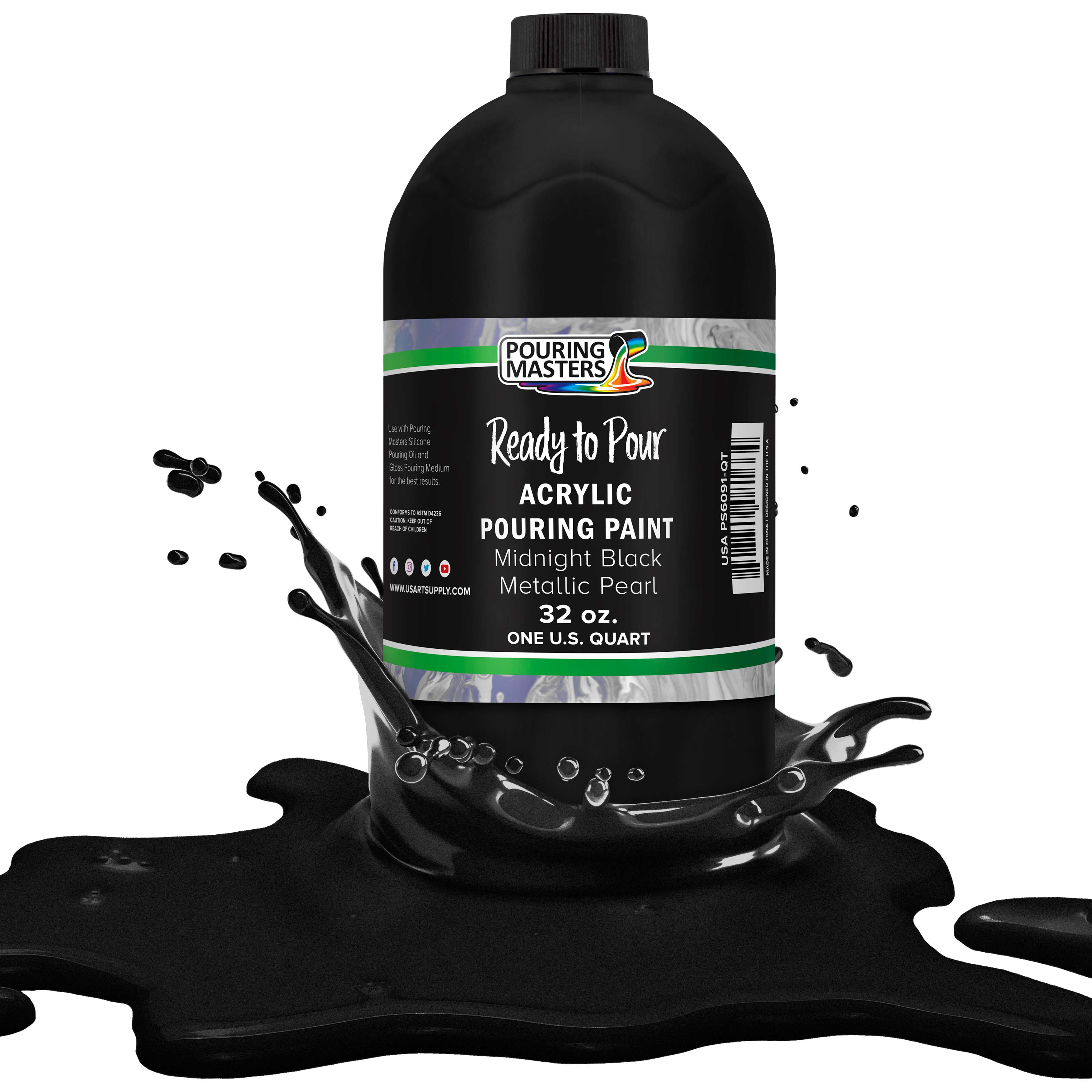Pouring Masters Midnight Black Metallic Pearl Acrylic Ready to Pour Pouring Paint Premium 32-Ounce Pre-Mixed Water-Based