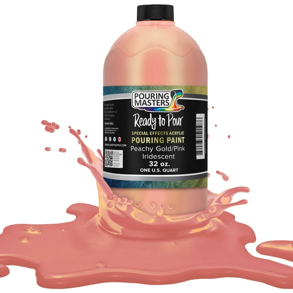Pouring Masters Peachy Gold/Pink Iridescent Special Effects Pouring Paint - Quart Bottle - Acrylic Ready to Pour Pre-Mixed Water Based for Canvas, Wood, Paper, Crafts, Tile, Rocks and More