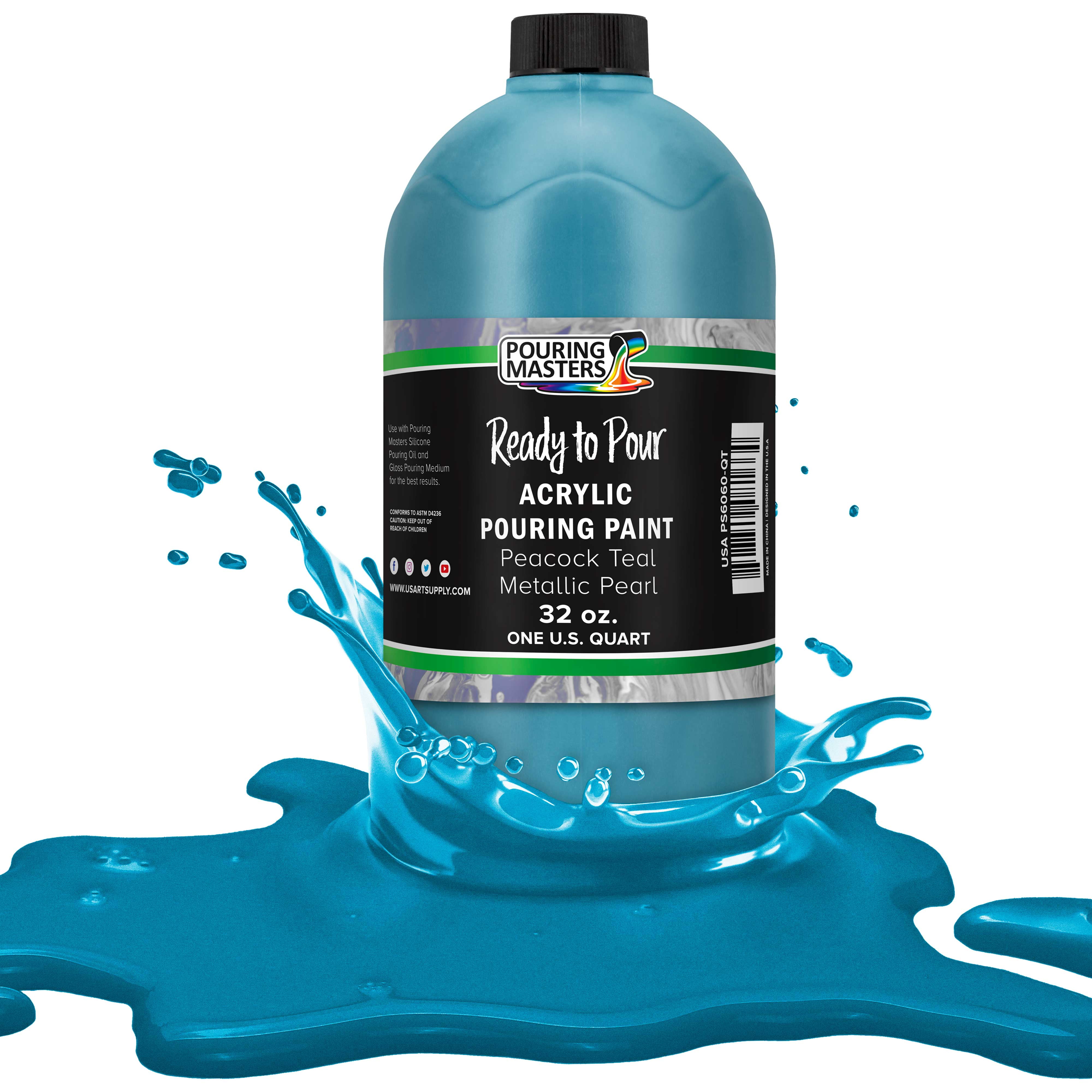 Pouring Masters Peacock Teal Metallic Pearl Acrylic Ready to Pour Pouring  Paint – Premium 32-Ounce Pre-Mixed Water-Based 