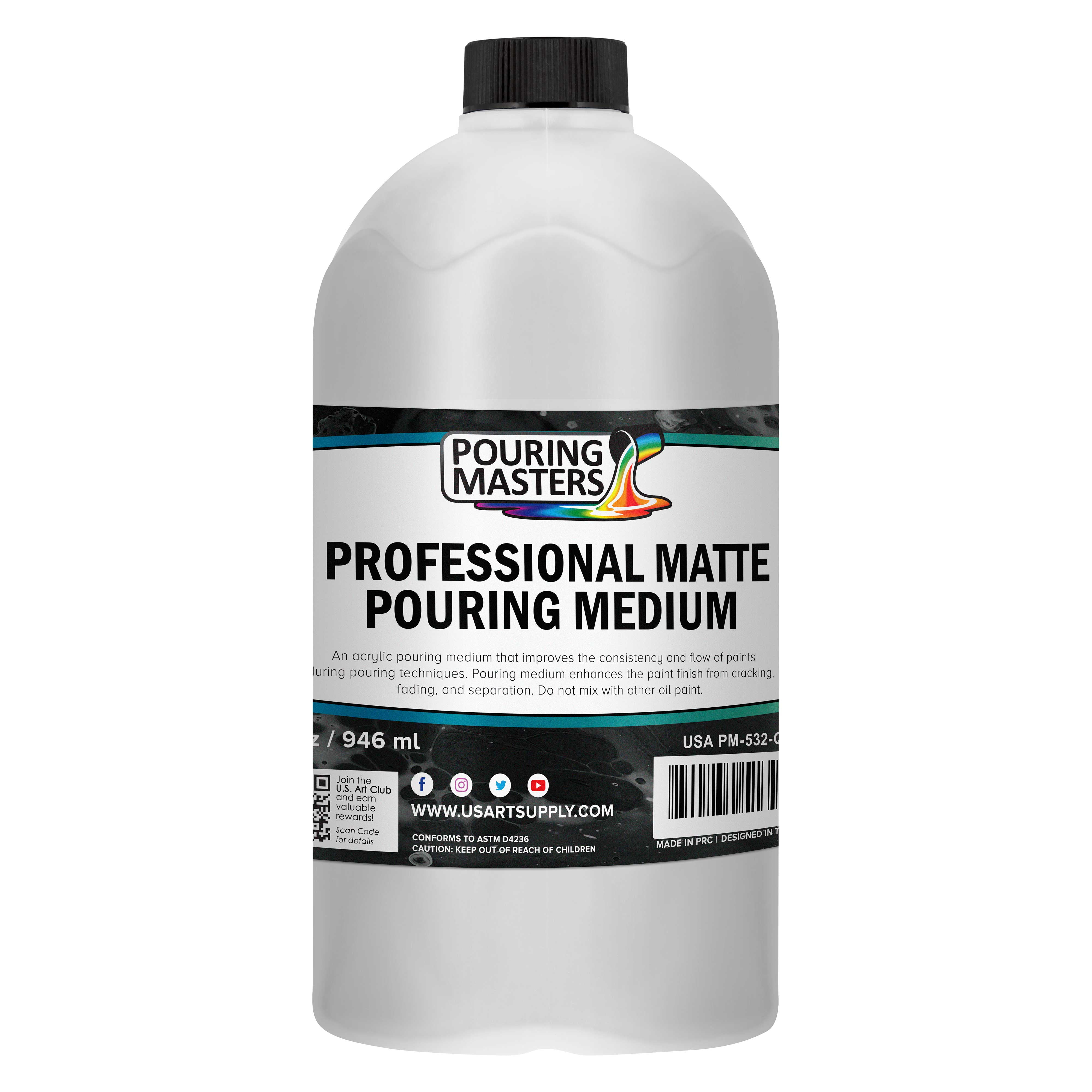 Pouring Masters Professional Matte Pouring Effects Medium, 32 oz. (Quart) - Improves Flow Consistency, Artist Techniques to Create Cell Effects, Mix with Art Acrylic Paint, Adjusts Viscosity