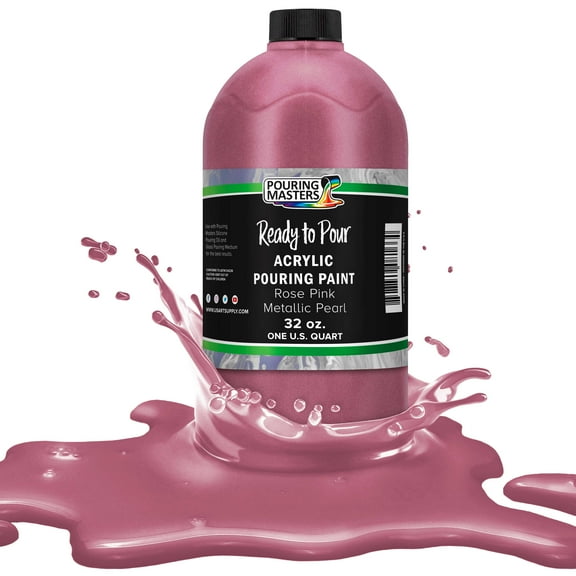 Pouring Masters Rose Pink Metallic Pearl Acrylic Ready to Pour Pouring Paint – Premium 32-Ounce Pre-Mixed Water-Based - For Canvas, Wood, Paper, Crafts, Tile, Rocks and more