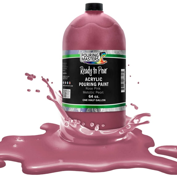 Pouring Masters Rose Pink Metallic Pearl Acrylic Ready to Pour Pouring Paint – Premium 64-Ounce Pre-Mixed Water-Based - For Canvas, Wood, Paper, Crafts, Tile, Rocks and more