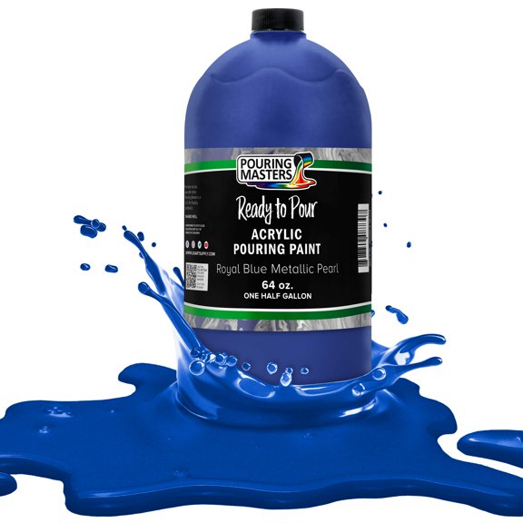 Pouring Masters Royal Blue Metallic Pearl Acrylic Ready to Pour Pouring Paint – Premium 64-Ounce Pre-Mixed Water-Based