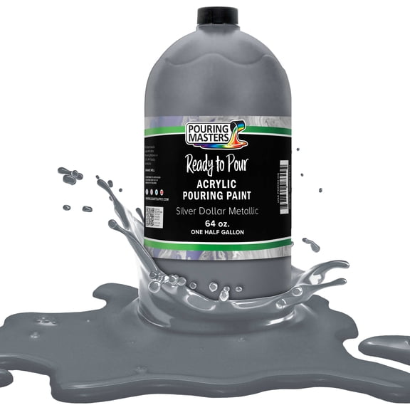 Pouring Masters Silver Dollar Metallic Acrylic Ready to Pour Pouring Paint - Premium 64-Ounce Pre-Mixed Water-Based