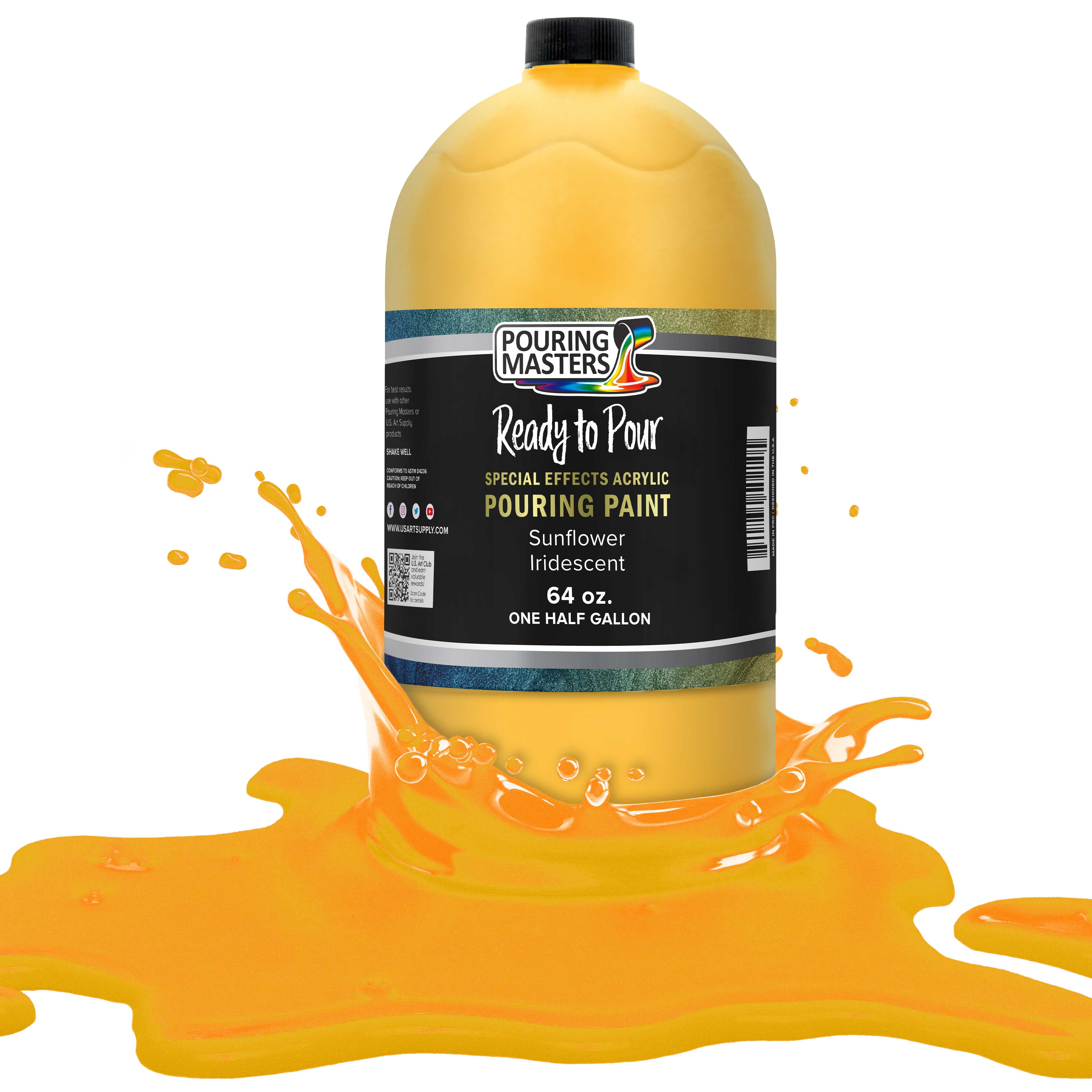 Pouring Masters Sunflower Iridescent Special Effects Pouring Paint - Half Gallon Bottle - Acrylic Ready to Pour Pre-Mixed Water Based for Canvas, Wood, Paper, Crafts, Tile, Rocks and More