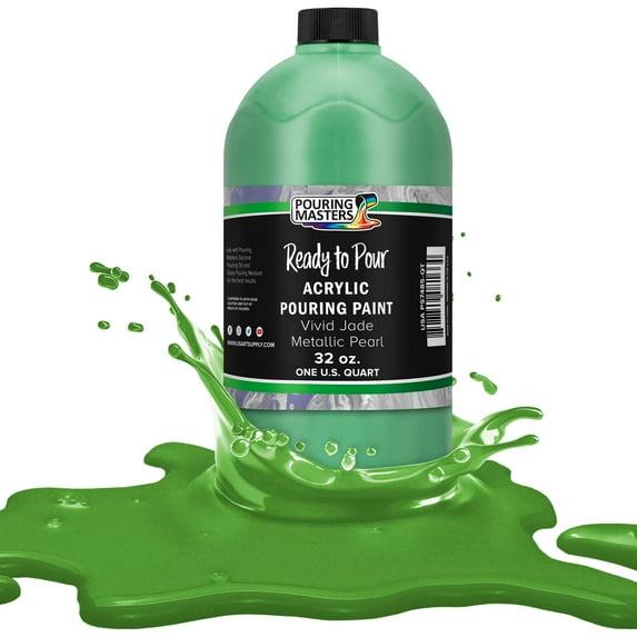Pouring Masters Vivid Jade Metallic Pearl Acrylic Ready to Pour Pouring Paint – Premium 32-Ounce Pre-Mixed Water-Based