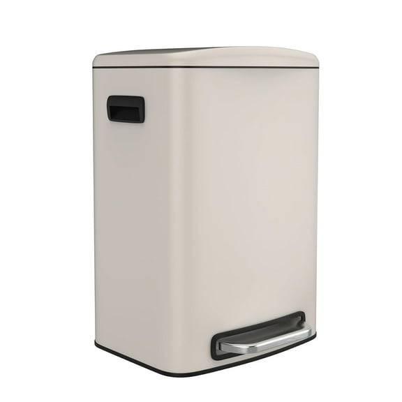 Pouseayar 13 Gallon White Stainless Steel Foot Pedal Trash Can with Soft Close Lid, 13"L x 17"W x 23.46"H