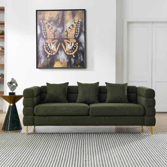 Pouseayar 3 Seater-Deep Seating Sectional Sofa 81" Living Room Comfort Fabric Sectional Sofa with 3 Pillows