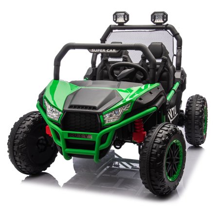 Pouseayar 24V 2 Seater Ride on Car for Kids, Powered Ride on UTV Toy for Toddlers Boys Girls, Kids Car Electric Vehicle with Remote Control, LED Lights, Bluetooth Music, 4 Spring, Green
