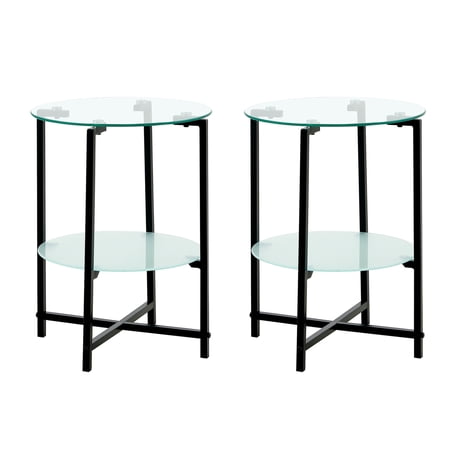 Pouseayar 2Pcs Tempered Glass Round Coffee Table,Clear