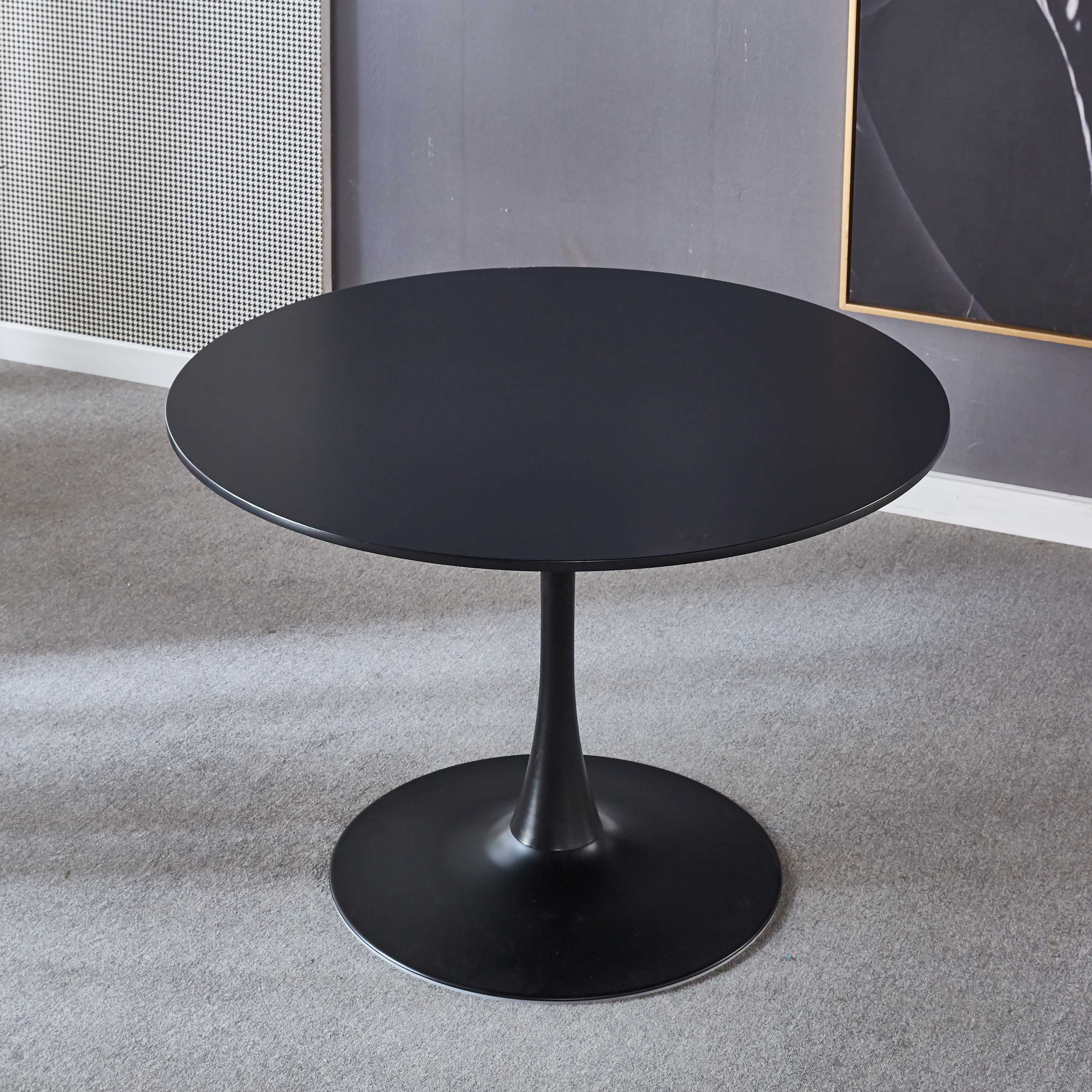 "Pouseayar Black 42"" Round Dining Table, Metal Base Pedestal for 4-6 ...