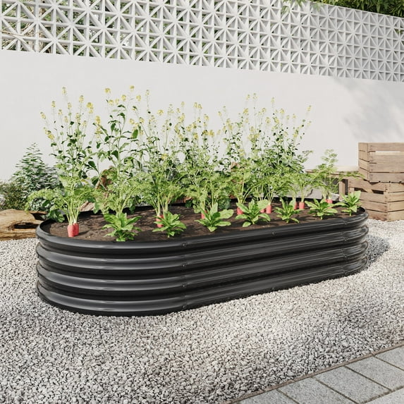 Pouseayar 70.86"x35.43"x11.42" Metal Raised Garden Bed, Oval Raised Planter for Flowers Plants, Vegetables Herb, Black