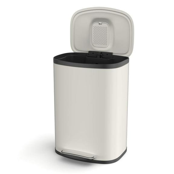 50L/13 Gallon Trash Can, Stainless Steel Garbage Can with lid, Heavy Duty Commercial Trash Bin w/Soft-Close Foot Pedal & Exquisite Oval Shape Cover, Hands-Free, Satin Nickel Finish, Smudge Resistant