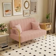 thumbnail image 1 of Pouseayar 59" Loveseat Sofa, 2 Seater Teddy Velvet Couch- Comfy Upholstered Sofa Couch with 2 Pillows for Apartment Office Bedroom, Pink, 1 of 7
