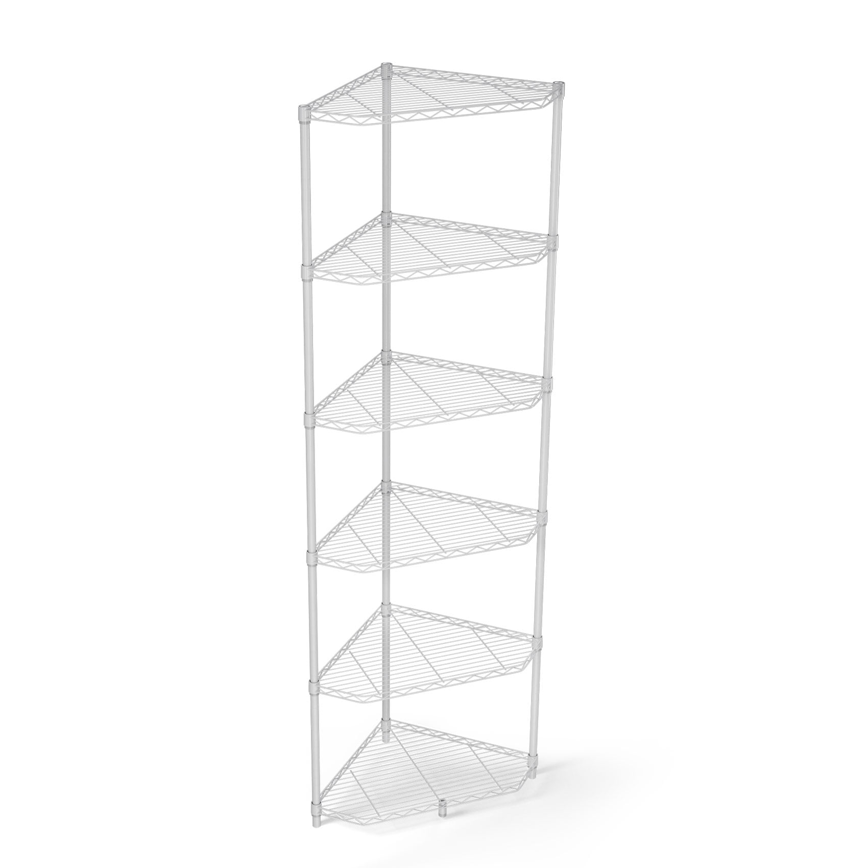 Pouseayar 6 Tier 600lbs Capacity Heavy Duty Corner Wire Shelving Unit, Metal Shelf Pentagonal Corner Storage Rack with Shelf Liners for Kitchen Garage Office, White