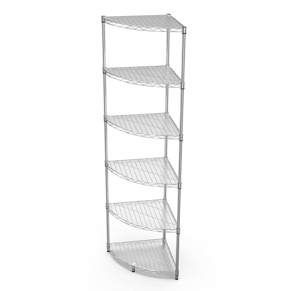 Pouseayar 6 Tier Shelf Corner Wire Shelf Rack Adjustable Metal Heavy Duty Free Standing Corner Storage Display Rack for Living Room, Bathroom, Kitchen, White