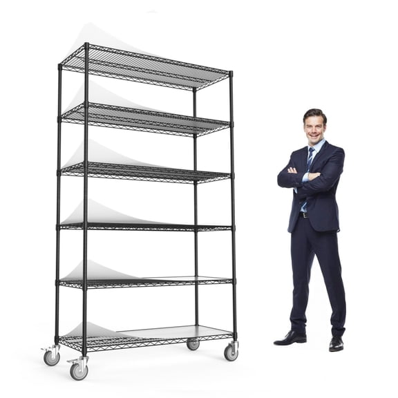 Pouseayar 6-Tier Storage Shelves NSF Certified Wire Shelving Unit on Wheels 6000Lbs Heavy Duty Metal Shelves Adjustable Steel Shelving for Closet Pantry Basement 20"x48"x83"