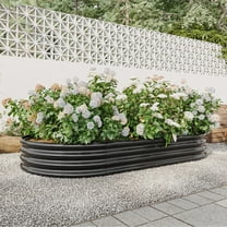 Pouseayar 88.99"x44.68"x11.42" Metal Raised Garden Bed, Oval Raised Planter for Flowers Plants, Vegetables Herb, Black