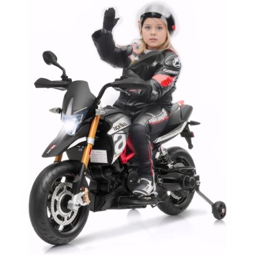 Costway Aprilia Licensed 12V Kids Ride-On Motorcycle – Black W/ Training Wheels – Ages 4-7