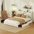 thumbnail image 1 of Pouseayar Bed Frame with 4 Storage Drawers, LED Headboard with  USB Ports, Queen Size, 1 of 13