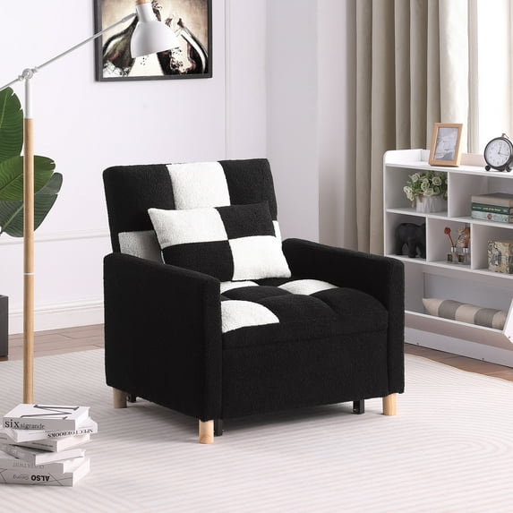 Pouseayar Convertible Chair Bed, 3 in 1 Sleeper Chair Bed , Adjustable Recliner, Armchair, Sofa, Bed, Black&White