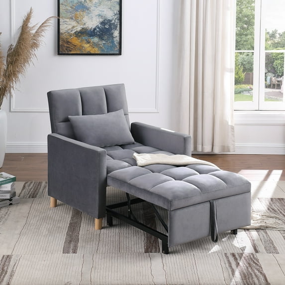 Pouseayar Convertible Chair Bed, 3 in 1 Sleeper Chair Bed , Adjustable Recliner, Armchair, Sofa, Bed, Gray