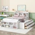 thumbnail image 1 of Pouseayar Full Bed with Bookcase Headboard with 6 Under bed Storage Drawers and Bed End Storage Case,White, 1 of 9
