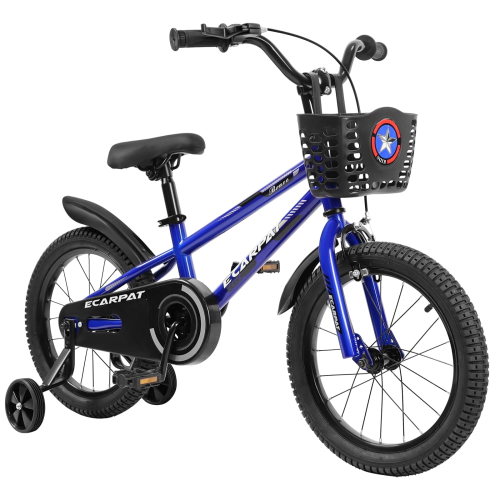 Pouseayar Kids Bike 14 Inch with Training Wheels Freestyle Bicycle with Bell Basket and Fender for Boys Girls