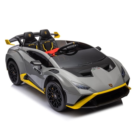 Pouseayar Licensed Lamborghini 24V Electric Ride On Car, 2 Seater Battery Powered Motorized Electric Car with Remote Control, Suspension, Fantastic Light& Music for Kids 3-8Years Old, Gray