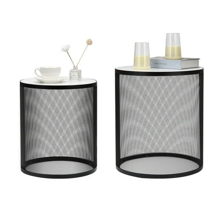 Pouseayar Metal Round End Set of 2 Waterproof Coffee Tea Table,Black