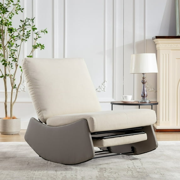Pouseayar Rocking Chair Recliner with Adjustable Backrest&Footrest Upholstered Soft Resting for Living Room Bedroom