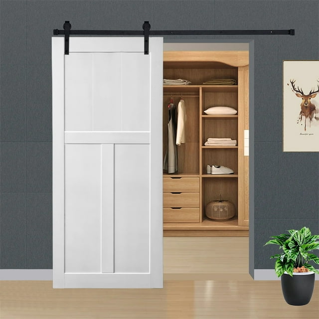 Pouseayar Sliding Barn Door, 28" x 80" DIY Wood Primed Standard Door