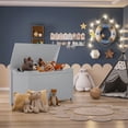 thumbnail image 1 of Pouseayar Wooden Toy Chest, 2 in 1 Toy Box and Storage Chest with Seating Cushion, Finger-Pinch Prevention Toy Storage Case with Seating Bench, Lift-Top Storage Chest for Bedroom/Living Room, Black, 1 of 8