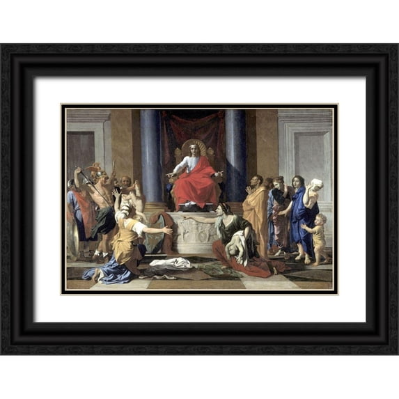 Poussin, Nicolas 14x11 Black Ornate Wood Framed with Double Matting Museum Art Print Titled - Judgement of Solomon