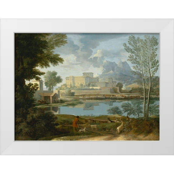 Poussin, Nicolas 18x14 White Modern Wood Framed Museum Art Print Titled - Landscape with a Calm (Un Temps calme et serein)