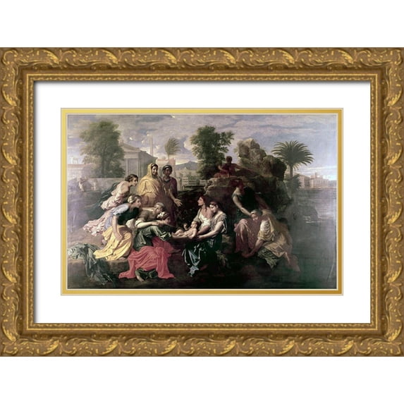 Poussin, Nicolas 24x17 Gold Ornate Wood Framed with Double Matting Museum Art Print Titled - Discovery of Moses