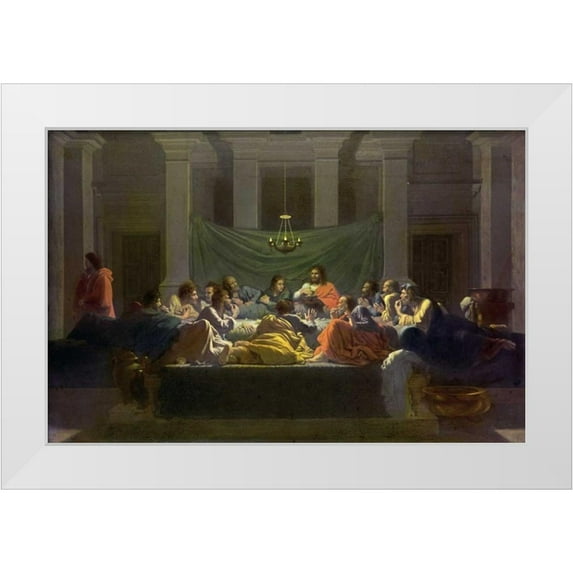 Poussin, Nicolas 24x17 White Modern Wood Framed Museum Art Print Titled - The Last Supper