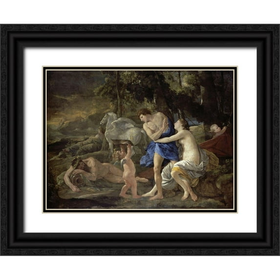 Poussin, Nicolas 32x25 Black Ornate Wood Framed with Double Matting Museum Art Print Titled - Cephalus and Aurora
