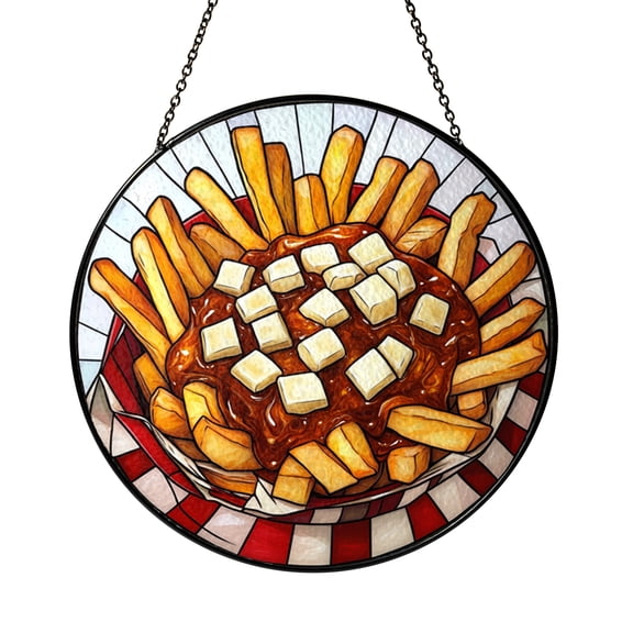 Poutine Stained Glass Style Acrylic Suncatcher Window Hanging, Comfort Food Decorative Art Panel, Fun Kitchen Home Decor Accent Ornament Gift