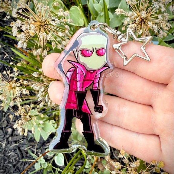 Pouting Evil Alien Dude Keychain! Epoxy Acrylic Keychain (1 keychain)
