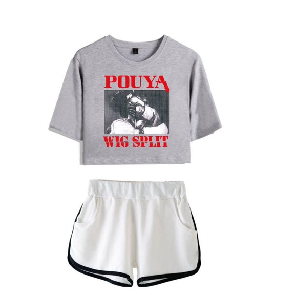 Pouya Merch Wig Split Crop Top T-shirt Women Girls Fashion Short Sleeve Graphic Suits