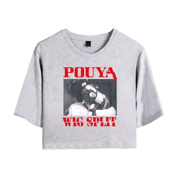 Pouya Merch Wig Split Crop Top T-shirt Women Girls Fashion Short Sleeve Streetwear Graphic Tees
